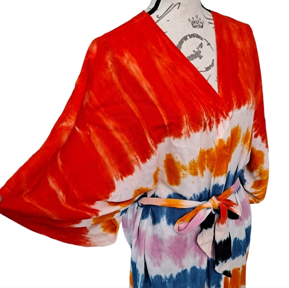 Kendall & Kylie Tie Dye colorful belted long maxi duster kimono - Picture 10 of 16